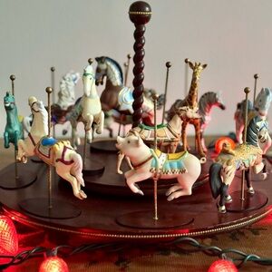 Vintage Franklin Mint Carousel Animals Collection With Spinning Carousel Base